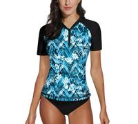 BesserBay - T-shirt da donna a manica corta per surf, con zip a 1/4 e protezione UV, Rash Guard, taglie S-XXL, S