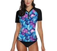 BesserBay - T-shirt da donna a manica corta per surf, con zip a 1/4 e protezione UV, Rash Guard, taglie S-XXL, M