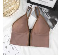 Besshepplo Canotta da donna imbottita senza cuciture, in cotone, con cerniera, a forma di U, senza ferretto, senza fili, senza maniche, scollo a V, tinta unita, ad alta elasticità, per vacanze, uso