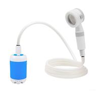 Besshepplo Doccia da campeggio portatile ricaricabile con tubo da 2 m e ugello per lavaggio auto pompa da bagno esterna in plastica ABS per escursioni viaggi acqua dolce uso solo bianco e blu