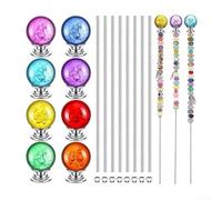 Besshepplo Kit fai da te con mini paletti da giardino con 8 aste filettate in acciaio inox e dadi esagonali per giardino fatato con perline per decorazioni personalizzate per la casa e il giardino 30