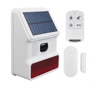 Besshepplo Sirena solare resistente agli agenti atmosferici con sensore di movimento solare per esterni, dotata di avvisi ad alto decibel e funzionalità LED luminoso per casa, garage e negozio (A)