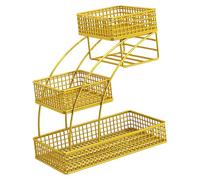 BESSTUUP Cesta A Tre Livelli In Ferro Per La Sala Da Pranzo E Per La,Oro | la rete ventilata mantiene i prodotti freschi, contiene verdure, pane e snack, aspetto moderno a strati, telaio in ferro