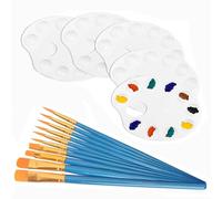 Bessy shop 5 PCS Tavolozza Plastica per Pittura con 10 Pennelli,Paint Palette 10 Well,Palette per Miscelare,per Artisti,Studenti e Hobbisti,Kidney Shape