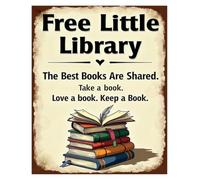 Best Books Shared Little Library Plaque 12x8 Inch | outdoor tin sign for front yard book swap