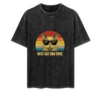 Best Cat Dad Ever Father's Day Idea T-Shirt Printed Tee Graphic Top for Men Black Shirt XL