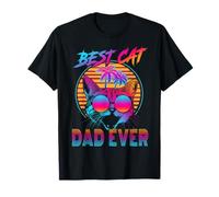 Best Cat Dad Ever Vintage 80s Funny Fathers Day Cat Lover Maglietta