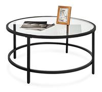 Best Choice Products 36 in Vetro Temperato Rotondo Moderno Accento Laterale Tavolino da Caffè per Soggiorno Sala da Pranzo, Tea, Home Decor w/Telaio Metallo, Cappelli Piedi Non Marring - Nero