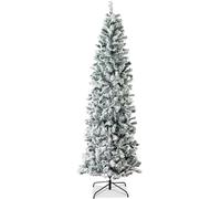 Best Choice Products Albero di Natale floccato a matita, decorazione artificiale sottile per le vacanze, 2,3 m, aspetto innevato con base