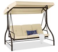 Best Choice Products Grande altalena a baldacchino da esterno a 3 posti, amaca da patio, sedia da salotto per veranda, cortile con letto piatto, paralume regolabile, cuscini rimovibili - avorio