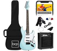 Best Choice Products Kit starter chitarra elettrica per principianti full size da 39 pollici con custodia, cinghia, amplificatore da 11 W, corde, plettro tremolo, blu