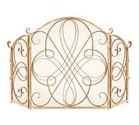 Best Choice Products Paravento per caminetto in ferro battuto massiccio trasparente, a 3 pannelli, 139,7 x 83,8 cm, protezione di sicurezza con rotolo decorativo, colore: oro