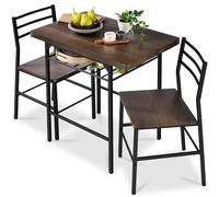 Best Choice Products Set da pranzo moderno da 3 pezzi, salvaspazio per cucina, sala da pranzo, piccolo spazio con telaio in acciaio, scaffale portaoggetti integrato, marrone