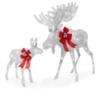 Best Choice Products Set di 2 decorazioni natalizie illuminate per esterni, con 370 luci LED, fascette con cerniera, 1,5 m, colore: argento