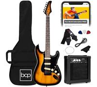 Best Choice Products Sunburst - Kit di avviamento per chitarra elettrica per principianti con custodia, cinghia amplificatore da 10 W, corde, plettro, tremolo bar