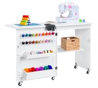 Best Choice Products - Tavolo da cucito pieghevole multiuso e scrivania laterale con ruote, ripiani, bidoni, picchetti