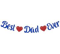 Best Dad Ever Banner, Happy Father's Day Banner, Dad Birthday Decoration Supplies, World's Best Daddy Party Decor Sign Blue Double-Sided