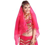 Best Dance da donna, copricapo danza del ventre con chiffon e monete, si può utilizzare anche come sciarpa o scialle Dark Pink Taglia unica