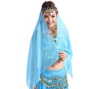 Best Dance da donna, copricapo danza del ventre con chiffon e monete, si può utilizzare anche come sciarpa o scialle Light Blue Taglia unica