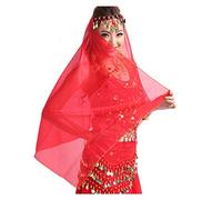 Best Dance da donna, copricapo danza del ventre con chiffon e monete, si può utilizzare anche come sciarpa o scialle Red Taglia unica