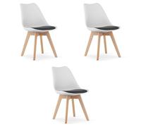 Best For Home Sedia nera e bianco/gambe in legno naturale x 3