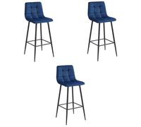 Best For Home Sgabello - velluto blu navy/gambe nere x 3