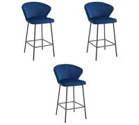 Best For Home Sgabello - velluto blu navy/gambe nere x 3