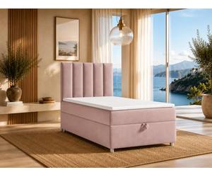 Best For Home | Trinity K-10 Letto Singolo 100x200 cm Boxspring con Materasso a Molle Bonell H3, Topper, Contenitore, Struttura Moderna in Legno Tecnico | Letto Imbottito con Testiera Imbottita