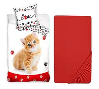 Best Friends Sweet Animals Gatto Gattini 3 Pezzi Set Letto Singolo Copripiumino + Federa + Lenzuola con Angoli 100% Cotone Biancheria da Letto