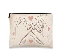 Best Friends - Trousse da viaggio minimalista e carina da donna, in tela, con cerniera, idea regalo per San Valentino, Beige, 7x9 Inch, L'amicizia