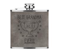 Best Grandma Ever No.1 Trofeo 170ml pelle Sintetica Hip Flask Grigio Divertente