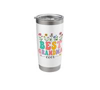 Best Grandma Ever | Retro Groovy Floreale Fiore Bicchiere termico in acciaio inox doppia parete