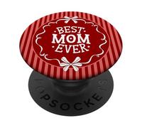 Best Mom Ever Retro Stripe Bow Aesthetic Motherhood PopSockets PopGrip Adesivo