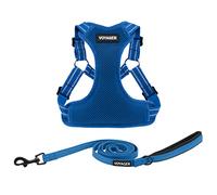 Best Pet Supplies Voyager - Set di pettorina regolabile per cani con strisce riflettenti, per camminare, resistente, senza tiro, con guinzaglio ad anello a D, traspirante per tutte le stagioni, blu
