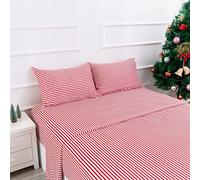 Best Season Set di lenzuola a righe con ticchettio, biancheria da letto in microfibra a 4 pezzi, motivo gessato rosso bordeaux e bianco, tasca profonda