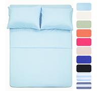 Best Season Set di lenzuola da 4 pezzi (completo, celeste), 1 lenzuolo piano, 1 lenzuolo con angoli e 2 federe, biancheria da letto di lusso in microfibra spazzolata con tasche profonde