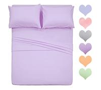 Best Season Set di lenzuola in cotone a 400 fili, colore lavanda, 4 pezzi, 100% cotone con fiocco lungo, set di lenzuola in morbido cotone con tasca profonda fino a 40,6 cm