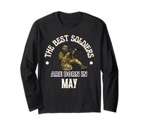 Best Soldiers Are Born in May Army Militare Regalo di Compleanno Maglia a Manica