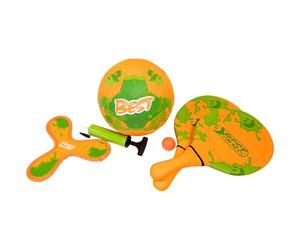 BEST SPORTING 64263 - Set di giochi da spiaggia in neoprene, set da 6 pezzi con pallone da calcio, 2 racchette, palla, frisbee e pompa per palloni - Vari colori