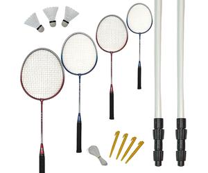 Best Sporting Set Badminton: 4 Pipistrello Blu E Rosso, 3 Palline, Rete E Borsa