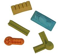 Best Sporting Set di 5 stampi per sabbiera o parco giochi, muratura doppia con torre, muro con torre, casa (giallo), casa (blu)