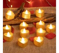 BestAlice 12 Candele Senza Fiamma Candele Votive a LED, Candele LED Finte Luci da Tè Elettriche a Batteria, Luci da Tè a Forma di Cuore in Polvere D'Oro Puntelli per Stanza Segreta per la Festa di Noz