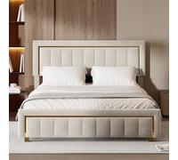 BestAlice 160 x 200 cm, letto imbottito, per adulti, con vano portaoggetti, in velluto, letto matrimoniale con testiera testiera verticale strutturata, rete a doghe, telaio in metallo, bianco, moderno