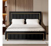 BestAlice 160 x 200 cm, letto imbottito, per adulti, in velluto, matrimoniale, testiera con schienale morbido, rete a doghe, telaio in metallo (160 x 200 nero)