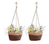 BestAlice 2 Pz Cesti da Appendere per Piante Fioriera da Appendere 7.8 Pollici Rattan Portafiori Porta Appendiabiti Epipremnum Vaso Canapa Corda da Parete Paglia Decorativa Fioriera Decorativa(caffè)