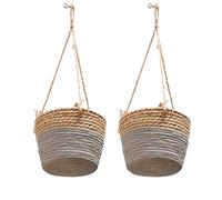 BestAlice 2 Pz Cesti da Appendere per Piante Fioriera da Appendere 7.8 Pollici Rattan Portafiori Porta Appendiabiti Epipremnum Vaso Canapa Corda da Parete Paglia Decorativa Fioriera Decorativa(Grigio)