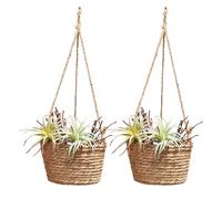 BestAlice 2 Pz Cesti da Appendere per Piante Fioriera da Appendere 7.8 Pollici Rattan Portafiori Porta Appendiabiti Epipremnum Vaso Canapa Corda da Parete Paglia Decorativa Fioriera Decorativa