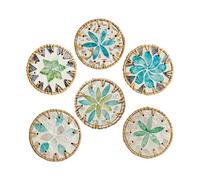 BestAlice 6 Sottobicchieri Rotondi in Rattan Intrecciato, Cuscinetti Isolanti Termici in Vimini Antiscottatura per Tavoli da Cucina Conchiglie e Sottobicchieri Rotondi a Conchiglia(6pcs-Blu/Verde)