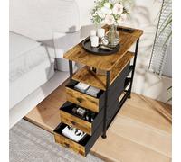 BestAlice Comodino in legno con 3 cassetti, tavolino con funzione di ricarica e LED, consolle con cassetto, mobili con presa, tavolino per soggiorno, camera da letto, strisce di tigre