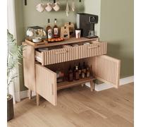 BestAlice Credenza, cassettiera con 2 cassetti e un vano portaoggetti con doppia porta, tavolino con gambe in legno massiccio, per sala da pranzo, camera da letto, soggiorno, colore legno naturale